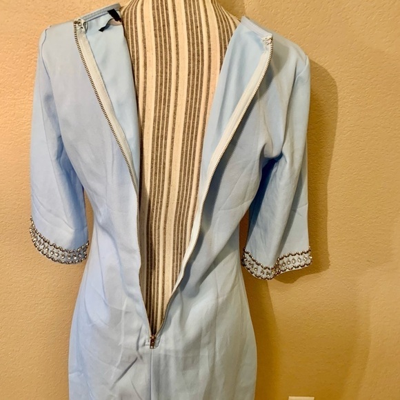Lulu’s Dress Medium Mini Pale Blue Short Sleeve Silver Embellishments Crystals - Picture 10 of 16